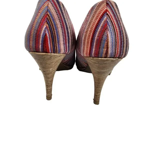 Sam & Libby Pumps Sz 9 Peeptoe Striped Colorful Pump Heels - Picture 5 of 12